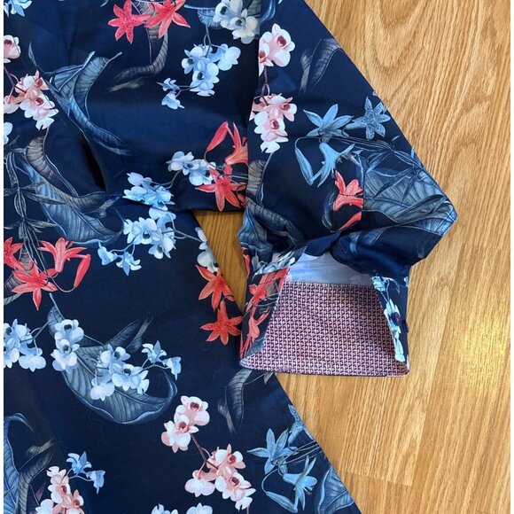 Bespoke Shirt Mens Floral Long Sleeve Navy Red White 4XL Flip Cuff Hawaiian - Picture 4 of 11